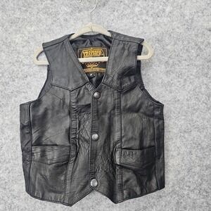 Western Leather Vest Boys 4 Black Biker Motorcycle Snap Front‎ MILWAUKEE 12x14